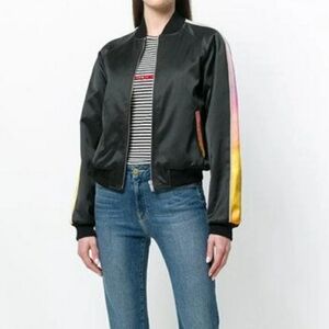 Saint Laurent Panther Print Satin Bomber Jacket 38